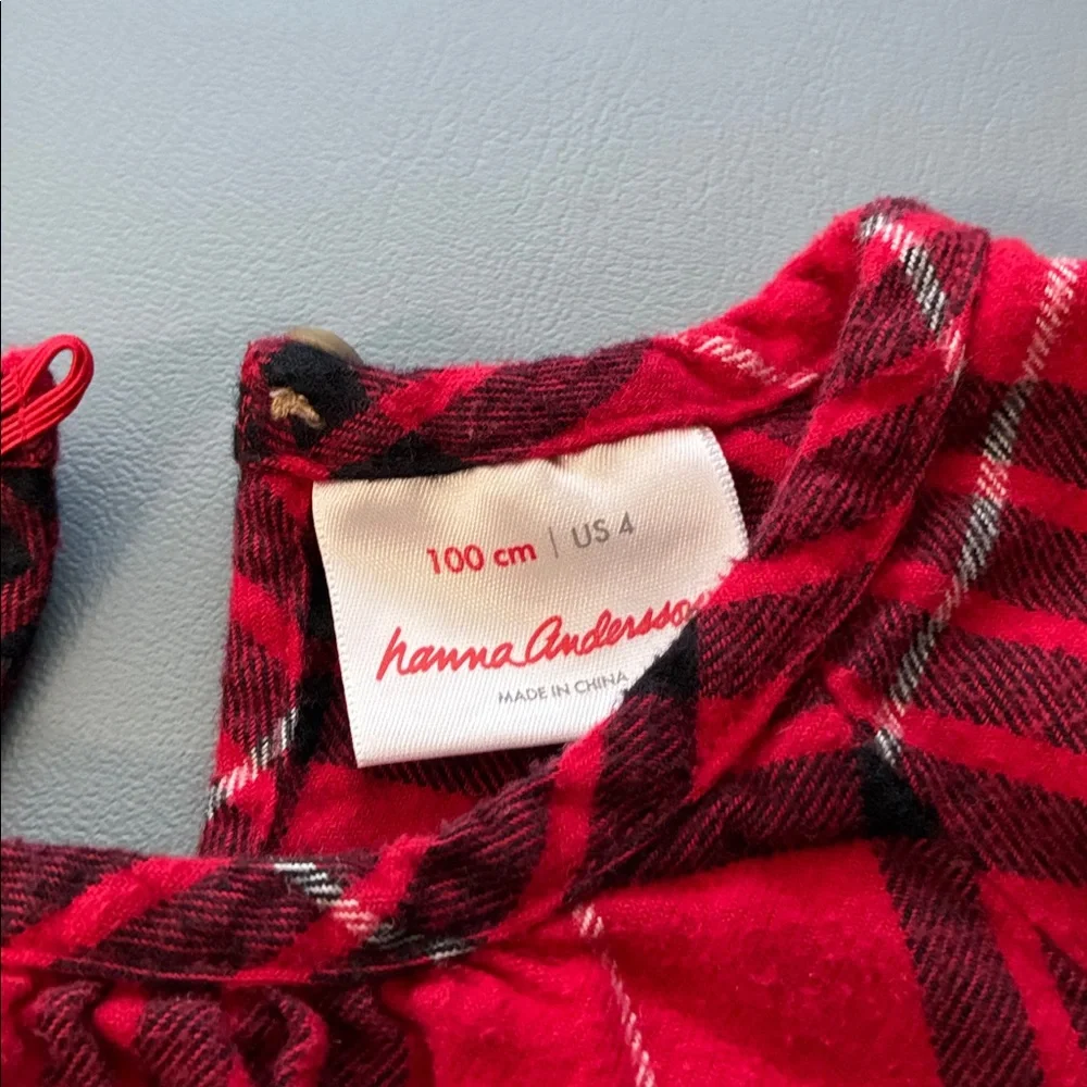 Hanna Andersson Girls 4T Red and Black Plaid Shirt